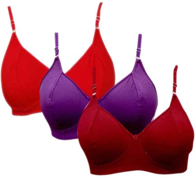 Versa Women's Cotton Blended Non Padded Non-Wired Regular Bra Women T-Shirt Non Padded Bra(Purple, Red, Maroon)