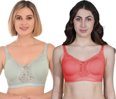 Ladyland Women full coverage front net bra Women T-Shirt Non Padded Bra(Green, Red)