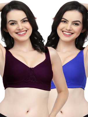 COLLEGE GIRL CG1214 Double Layered Women T-Shirt Non Padded Bra(Purple, Dark Blue)