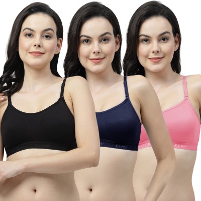 Shyam Sons FLAIR Soniya Single Layered Women Sports Non Padded Bra(Black, Dark Blue, Pink)