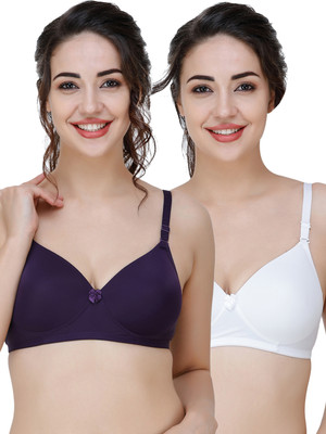 COLLEGE GIRL Hellopad ComboPO2 Women T-Shirt Lightly Padded Bra(Purple, White)