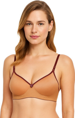 SONA SA-45 Cotton Padded Non-Wired T-shirt Bra Seamless with Detachable Straps Women T-Shirt Lightly Padded Bra(Beige)
