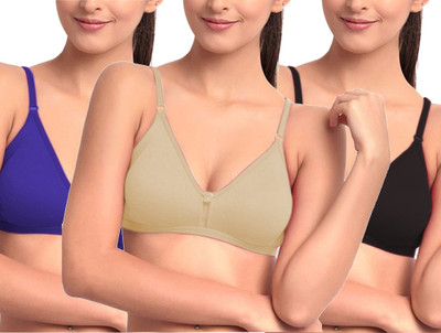 cuteshe Women Everyday Non Padded Bra(Black, Multicolor, Blue)