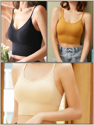 MAHEK CREATIVE Women Cami Bra Lightly Padded Bra(Black, Yellow, Beige)