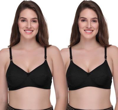 SONA Women's C-108 Non Padded Wirefree Full Coverage Everyday Cotton Bra Women Everyday Non Padded Bra(Black, Black)