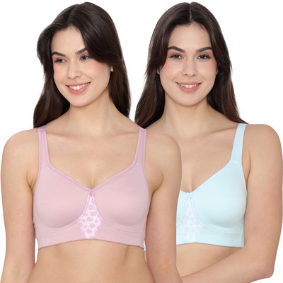 K LINGERIE Chase Double Layered Cups Center Lace Full Coverage Seamless Bra Women Everyday Lightly Padded Bra(Pink, Light Blue)