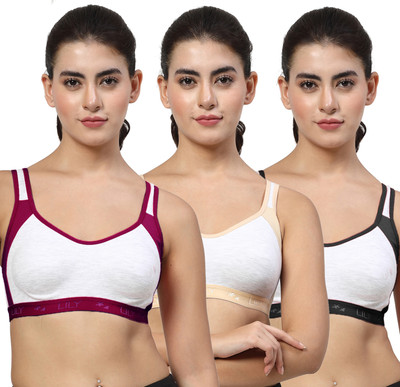 LILY Strops999 Women Sports Non Padded Bra(Purple, Beige, Black)