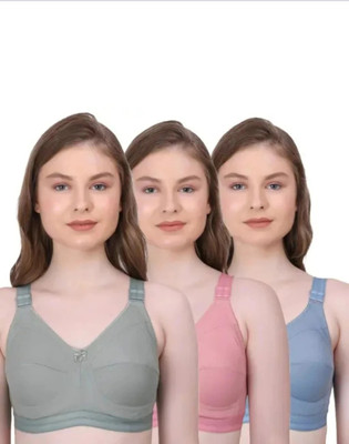 Worldclab Women Full Coverage Non Padded Bra(Green, Pink, Blue)