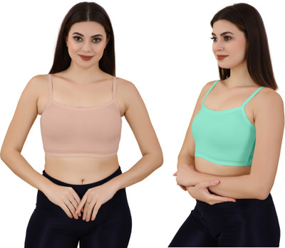 Guru Krupa Traders Women's Cotton Lycra Free Size Non Padded Pull On Sport Bra Women Sports Non Padded Bra(Light Green, Pink)