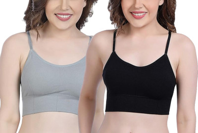 BRAASHEE PACK Of 2 Women's Girls cotton Blend full coverage padded sports bra bralette Women Sports Lightly Padded Bra(Yellow, Grey)