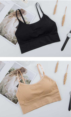 SWATIK Women Cami Bra Lightly Padded Bra(Black, Beige)