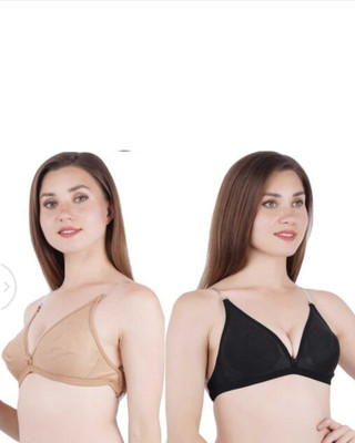 Ronic Collections Women T-Shirt Non Padded Bra(Beige, Black)