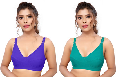 Shree Brahmani Corporation Women's Cotton Blend Full Comfortable Non-Padded Chami Bra For Everyday Wear Women Everyday Non Padded Bra(Blue, Light Green)