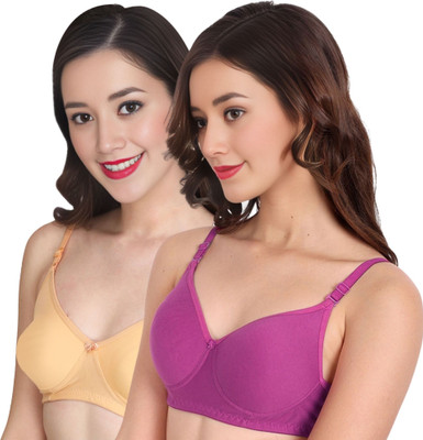 Liigne Women Everyday Padded Bra (Pack Of 2) for T-Shirt Saree Dress Sports Garment Women Full Coverage Lightly Padded Bra(Purple, Beige)