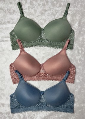 BLUE-WELL Women Everyday Lightly Padded Bra(Green, Pink, Blue)