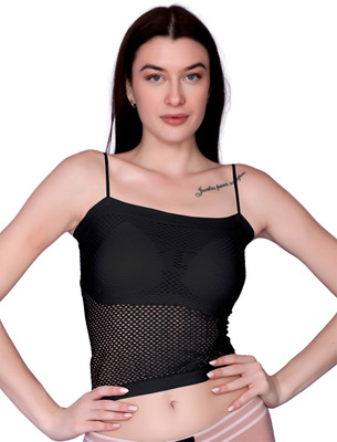 BEYONDIMAGINE Women Cami Bra Lightly Padded Bra(Black)