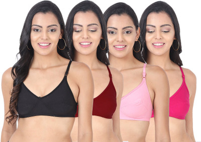 CHILEELIFE Women Bralette Non Padded Bra(Black, Maroon, Pink, Pink)
