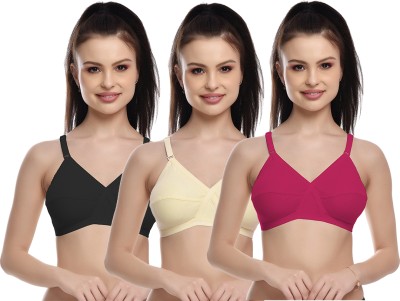 FIMS Women Cotton Blend Solid Non-Padded Everyday Bra Black Beige Pink Women Everyday Non Padded Bra(Black, Beige, Pink)