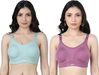 Ladyland Women T-Shirt Non Padded Bra(Green, Purple)