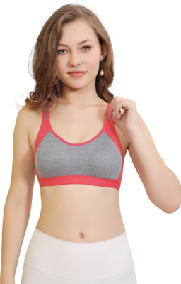 HAMDOON Women's Sports Bra,Racerback Design, Workout, Yoga, Fitness Women Sports Non Padded Bra(Grey, Red)