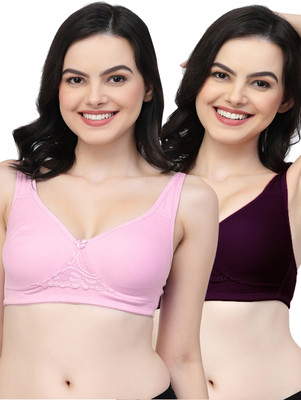 COLLEGE GIRL CG1214 Double Layered Women T-Shirt Non Padded Bra(Pink, Purple)