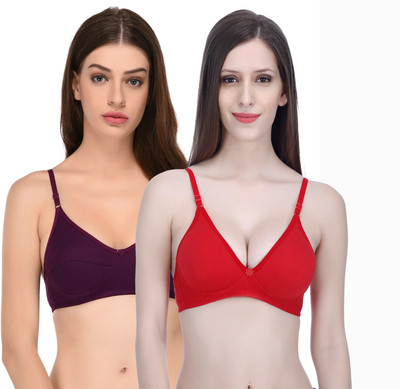 elina Ultimate Comfort Wireless Bra for Women Women T-Shirt Non Padded Bra(Purple, Red)