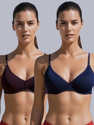 Eden Women T-Shirt Non Padded Bra(Brown, Blue)