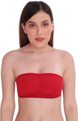 PLUMBURY STRAPLESS PADDED SEAMLESS TUBE BRA Women Bandeau/Tube Lightly Padded Bra(Red)