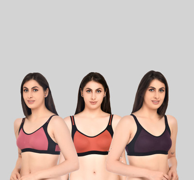 ASHMIRAS Pack of 3 Women Sports Non Padded Bra(Orange, Pink, Purple)