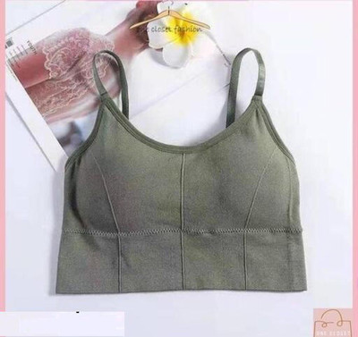 Hirrnik Women Bralette Lightly Padded Bra(Green)