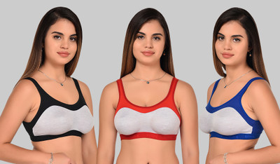 Lady One Women Sports Non Padded Bra(Black, Red, Blue)