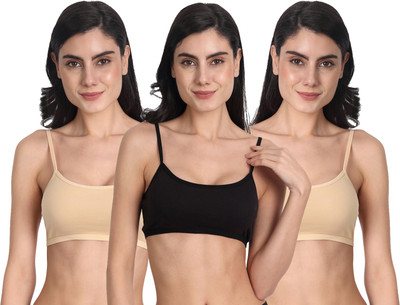 Aimly Women's Cotton Non-Padded Full Coverage Sports Bra Pack of 3 Women Sports Non Padded Bra(Beige, Black)