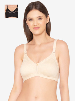 Groversons Paris Beauty Pack of 2 T-Shirt Non-Padded Bra (BR017-M-Skin-BR001-BLACK) Women Full Coverage Non Padded Bra(Beige, Black)