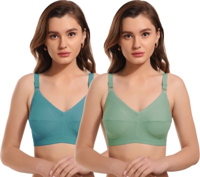 ELINA Women Minimizer Non Padded Bra(Dark Green, Light Blue)