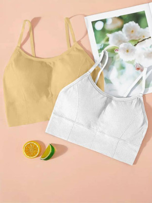 MAHEK CREATIVE Women Sports Lightly Padded Bra(Beige, White)