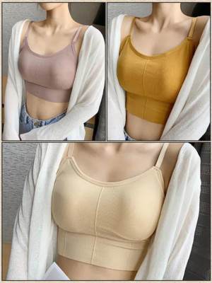 avenvi 646 Women Lightly Padded Bra, Slip-on Comfortable Sports Bra Women Everyday Lightly Padded Bra(Yellow, Beige, Brown)