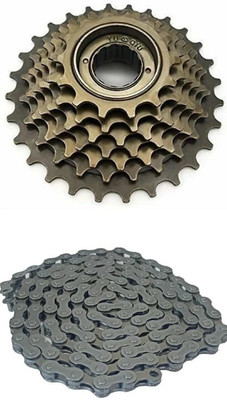 CYCLOWN PREMIUM CLASS 7 SPEED FREEWHEEL WITH MULTISPEED 116 LINK GEAR CHAIN. Brake Shoe(Black)