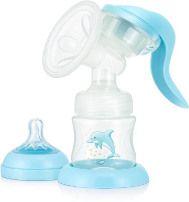 krurotza Manual Breast Pump with Feeding Bottle & Nipple Cover – BPA-Free (blue)  - Manual(Blue)