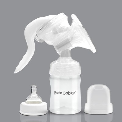 Born Babies Natural Manual Breast Pump ,BPA Free,Anti-Colic Nipple,Container Cap - White  - Manual(White)