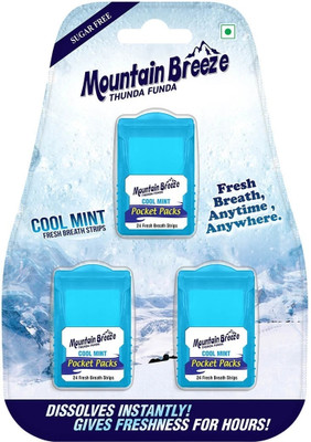 Mountain breeze Coolmint Breath Strips - Instant Freshness, 24 Strips Each Cassette (3 Cassette) Strip(3 g)
