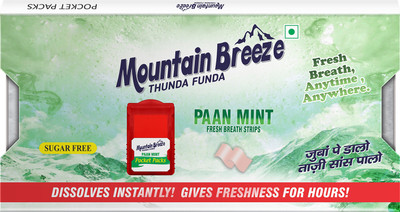 Mountain breeze Paanmint Breath Strips - Instant Freshness, 24 Strips Each Cassette (3 Cassette) Strip(3 g)