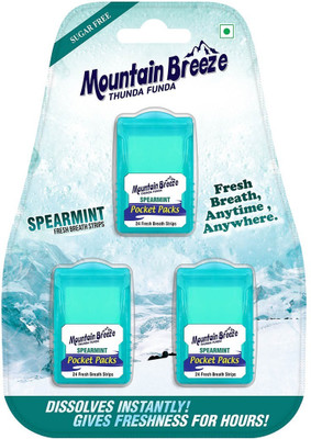 Mountain breeze Spearmint Breath Strips- Instant Freshness, 24 Strips Each Cassette (3 Cassette) Strip(3 g)