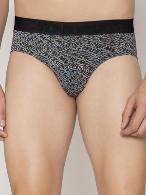 John Players Men Cotton Black Graphic Print Brief