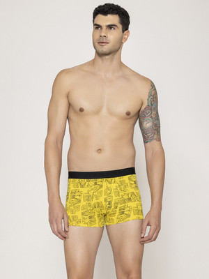 John Players Men Cotton Yellow Graphic Printed Brief