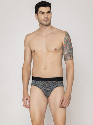 John Players Men Cotton Black Graphic Print Brief