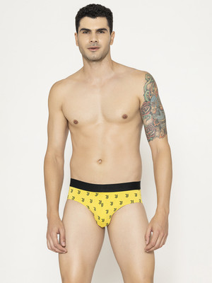 John Players Men Cotton Yellow Graphic Print Brief