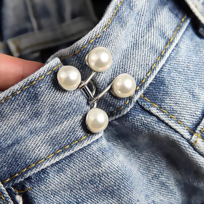 Mirae Jeans Waist Tightener Button Brooch(Silver, White)