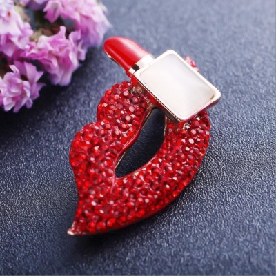 Preesona Hot Red Lips Lipstick Brooch For Women/Girls Brooch(Red, Gold)