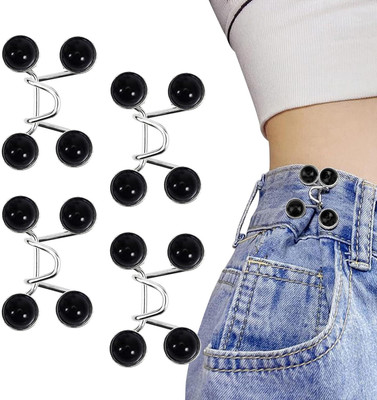LIJIE Adjustable Waist Buckle for Pants, Instant Jeans Button Pins Pack Of 4 Brooch(Black)