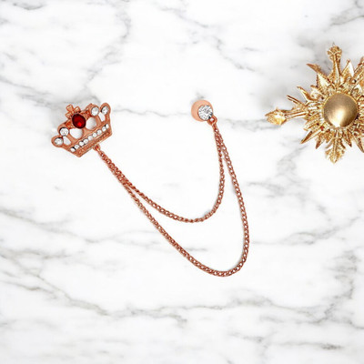 mahi Men's Royal Crown Crystal Brooch with Chain Brooch(Gold)